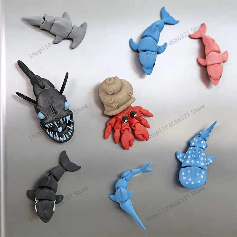 3D Printed Marine animal Fridge Magnet Angler Fish Shark Hermit Crab Swordfish Dolphin,Blackboard Magnets Home Decor Gift