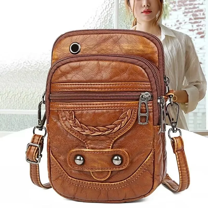 Ladies Small Bag Retro Soft Leather Messenger Bag Women PU Shoulder Bag Handbag Mobile Phone Wallet