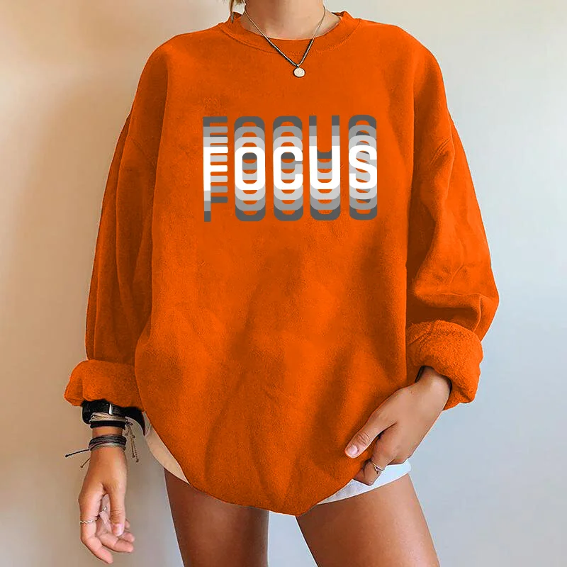 Seeyoushy Focus Letter Print Women Sweatshirts Long Sleeve Drop-shoulder Sweatshirts Streetwear Clothes Women Tops Women Clothes