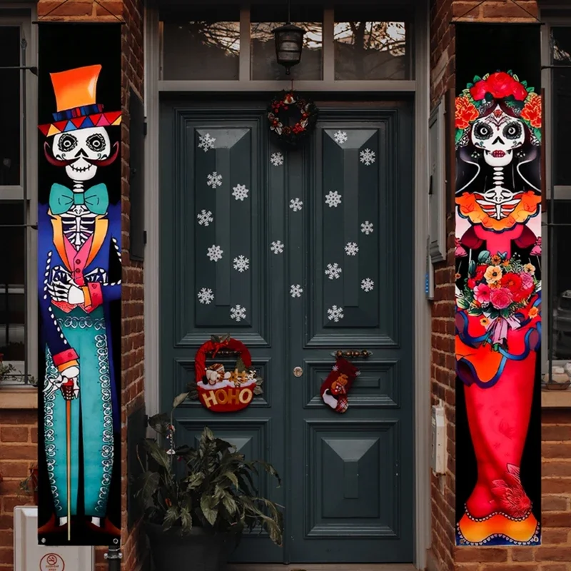 Dia mexicano dos mortos festa varanda sinal halloween pendurado porta cortina banner picado papel festa mexicana sinal decoração de festa