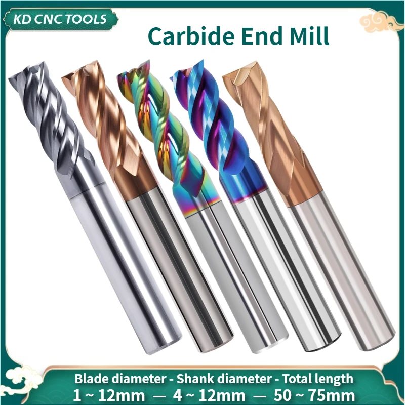 

KD CNC Milling Cutter Carbide End Mill 2-3-4 Flutes Machine Cutter Tools For Metal 3 5 6 8 10 12mm Shank Tungsten Steel endmills