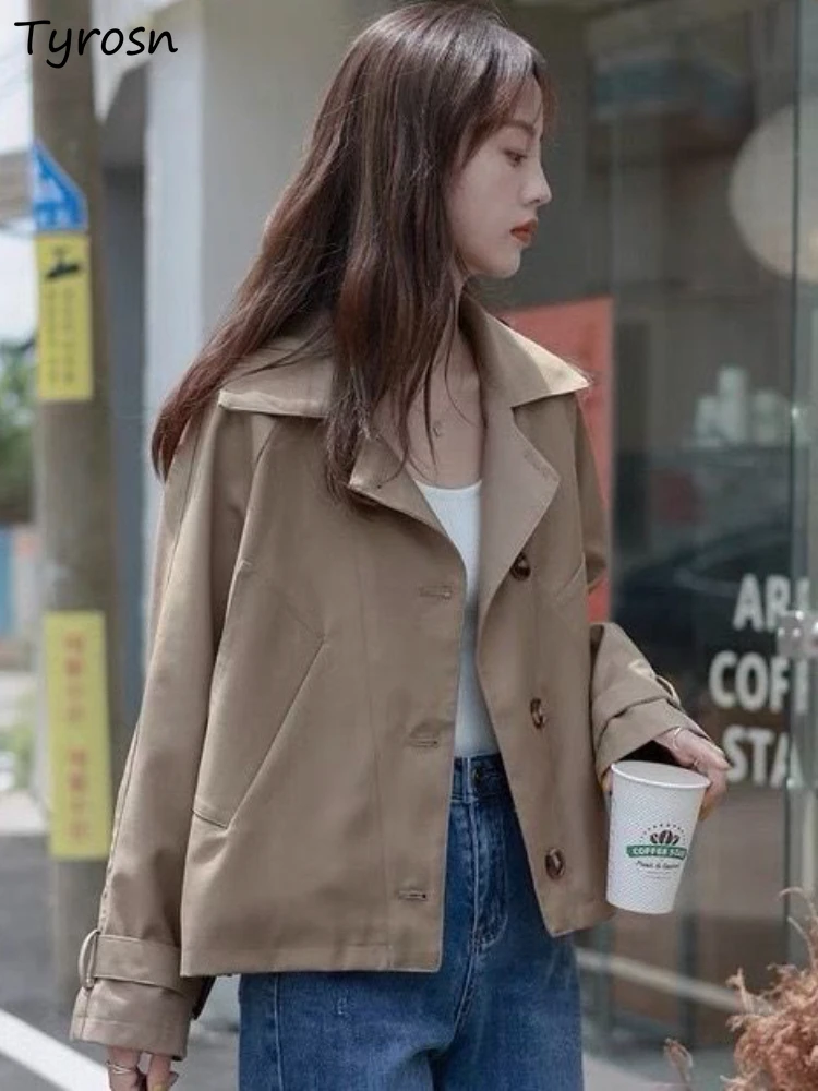 

Pure Trench Women Simple Design Fashion Basic Ulzzang Khaki Leisure Classic All-match Streetwear Fall Straight Mujer Daily Retro