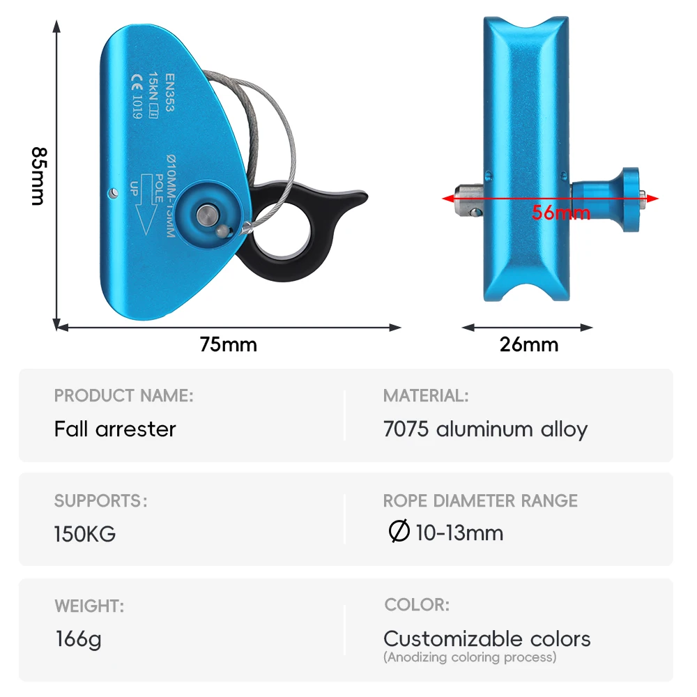 Rope Grab Fall Protection Fall Arrest Protection Belay Device Rope Grab For Rock Climbing Mountaineering Tree,Rescure, Training