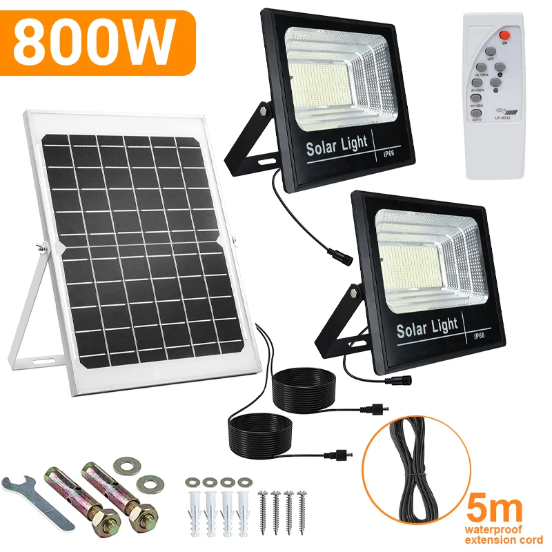 800W Solar Spotlight Flood Light Brighter with Aluminum solar panel Waterproof Solar Street Light With Remote garden wall lamp