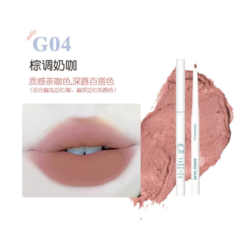 GOGOTALES Matita per labbra opaca Rossetto in velluto nudo Resistente all'acqua Ombra modellante Contorno Matita per labbra Trucco labbra naturale a lunga durata
