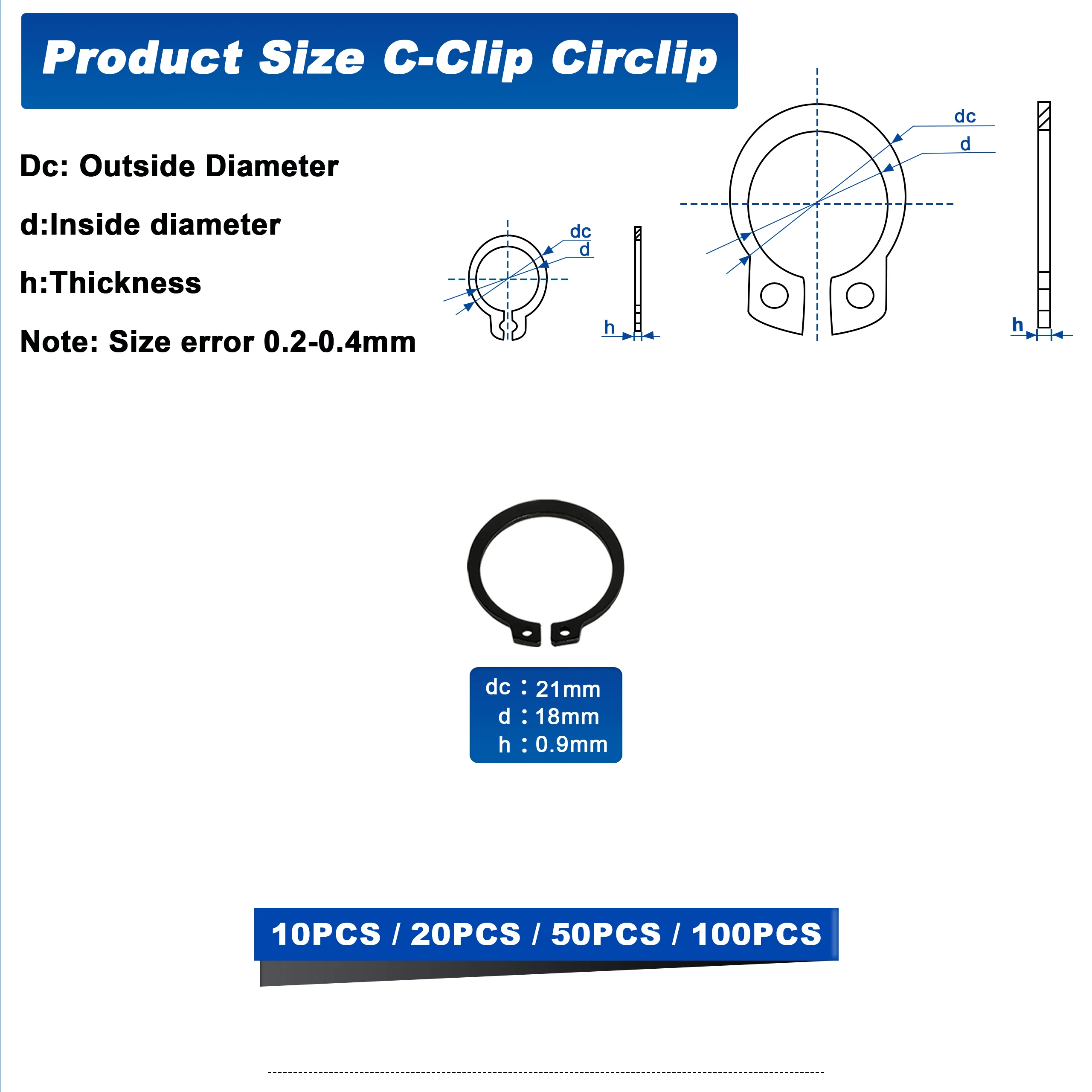 M19 C-Clips External Retaining Rings, Circlip Snap Retaining C-Clips Black Alloy Steel Rings 10PCS 20PCS 50PCS 100PCS