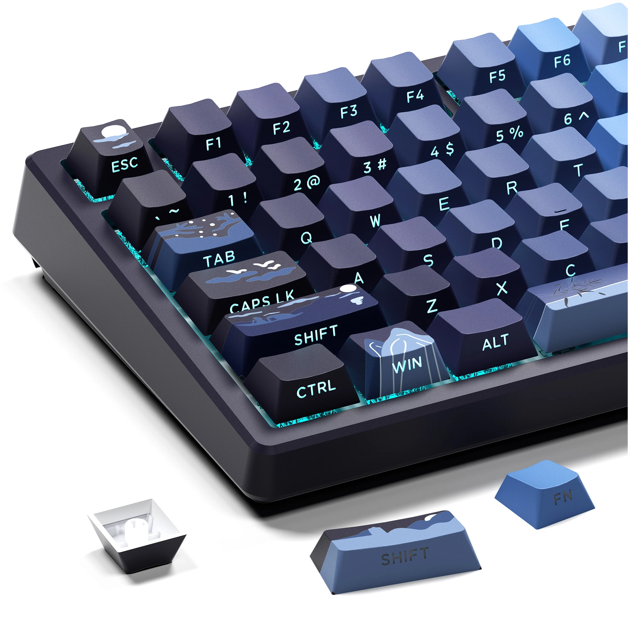 

XVX Side Print Shine Through Keycaps Double Shot Gradient Blue Keycap PBT Cherry Profile 130 Keys