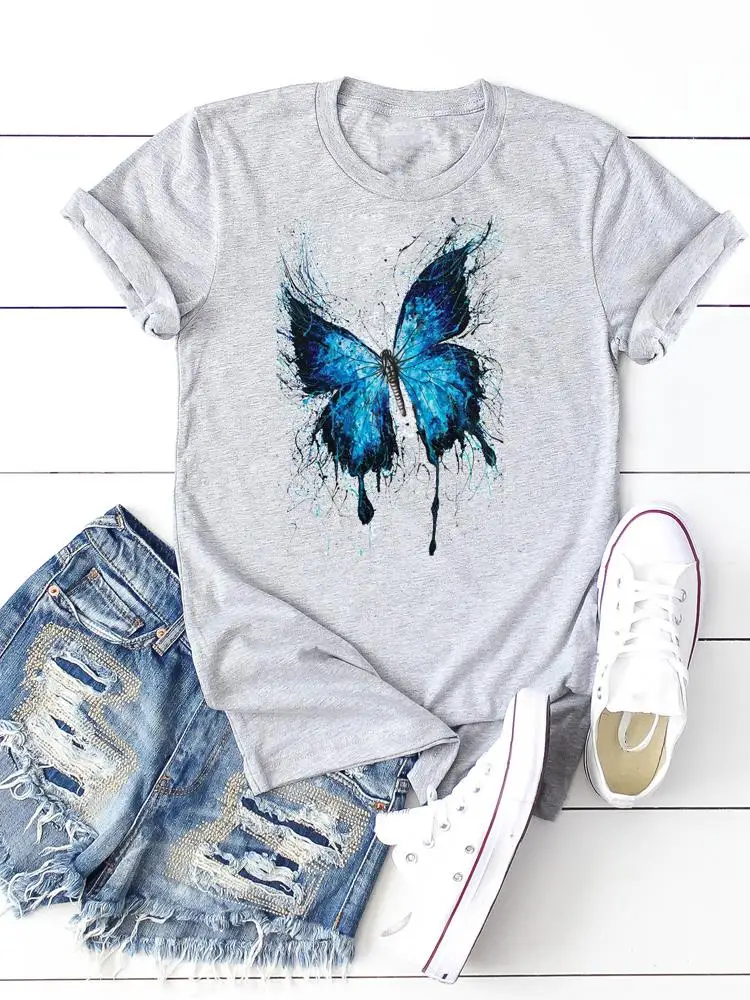 

Women T Clothes Ladies Clothing Short Sleeve Graphic Tee Watercolor Butterfly 90s Fashion Female Casual Print T-shirts