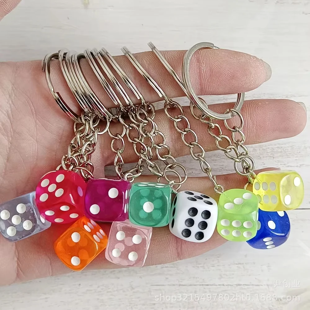 Transparent Dice Keychain with White and Black Dots, Fashionable Daily Accessories