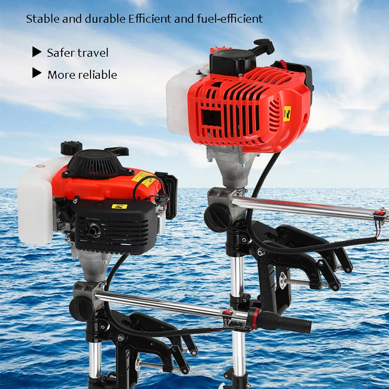 Electric Boat Outboard Motor 2-Stroke Fishing Boat Engine Propeller Kayak Propeller Manual Start Fishing Boat Engine