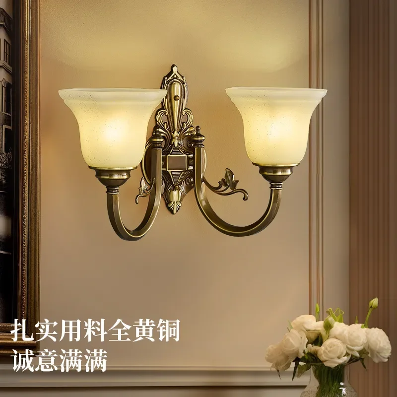 Vintage Brass Wall Sconce American Retro Style Lighting Fixture for Living Room Bedroom Hallway Staircase Decorative Indoor