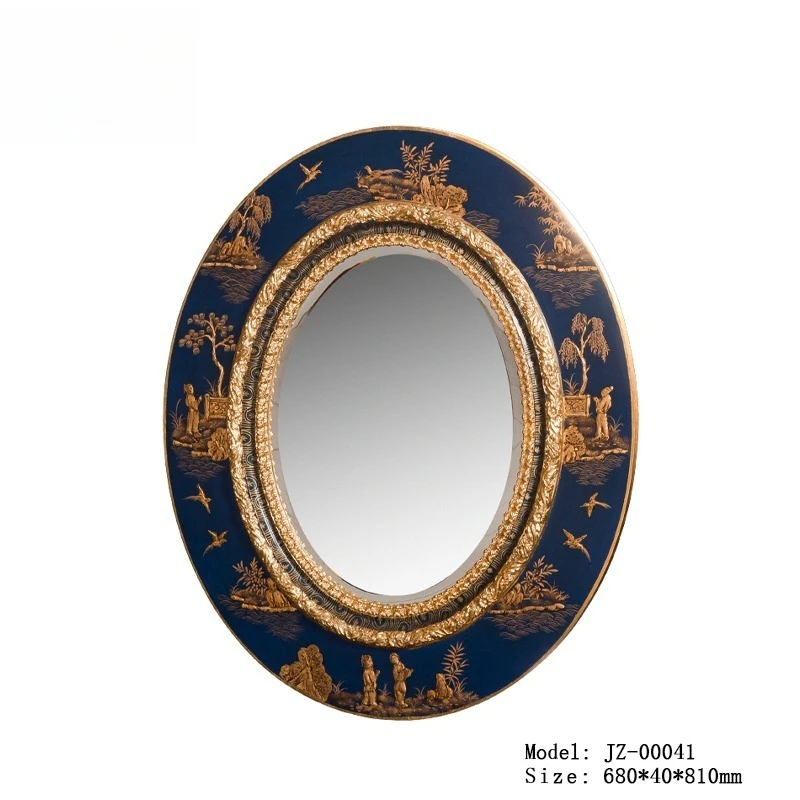French Chinese style hand-painted entrance mirror with gold foil living room entrance solid wood decoration