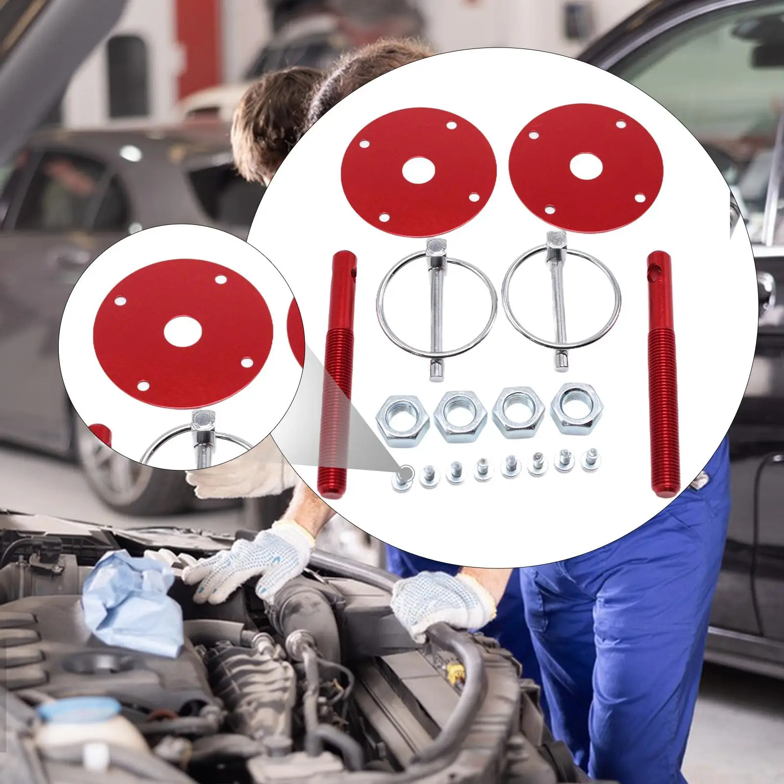 

Aluminum Alloy Hood Pin Kit Red Car Hood Pin Plate Locks Engine Bonnet Latch Fastener for Race Sport Car Hood Attachment