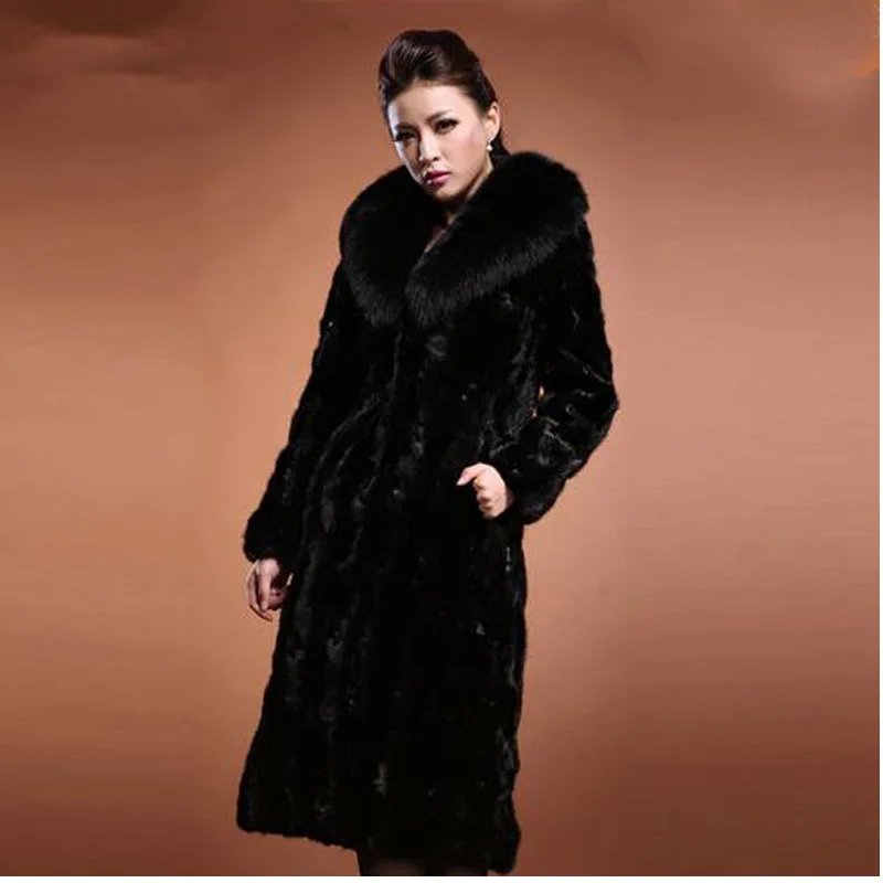 Factory Straight Hair Autumn and Winter New Imitation Fur Coat Rabbit Fur Top Fox Hair Big Fur Collar Slim Fit Medium and Long