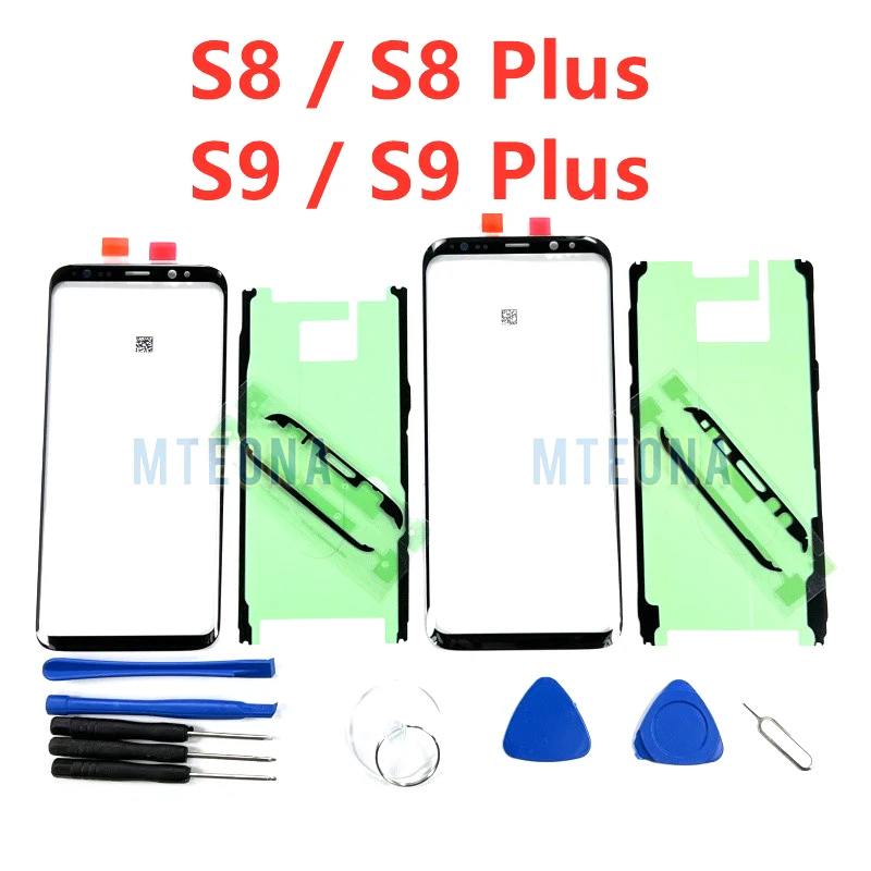 Panel de cristal frontal LCD para Samsung Galaxy S8 S9 Plus S8 + pantalla táctil externa lente exterior herramientas de almohadilla adhesiva de repuesto
