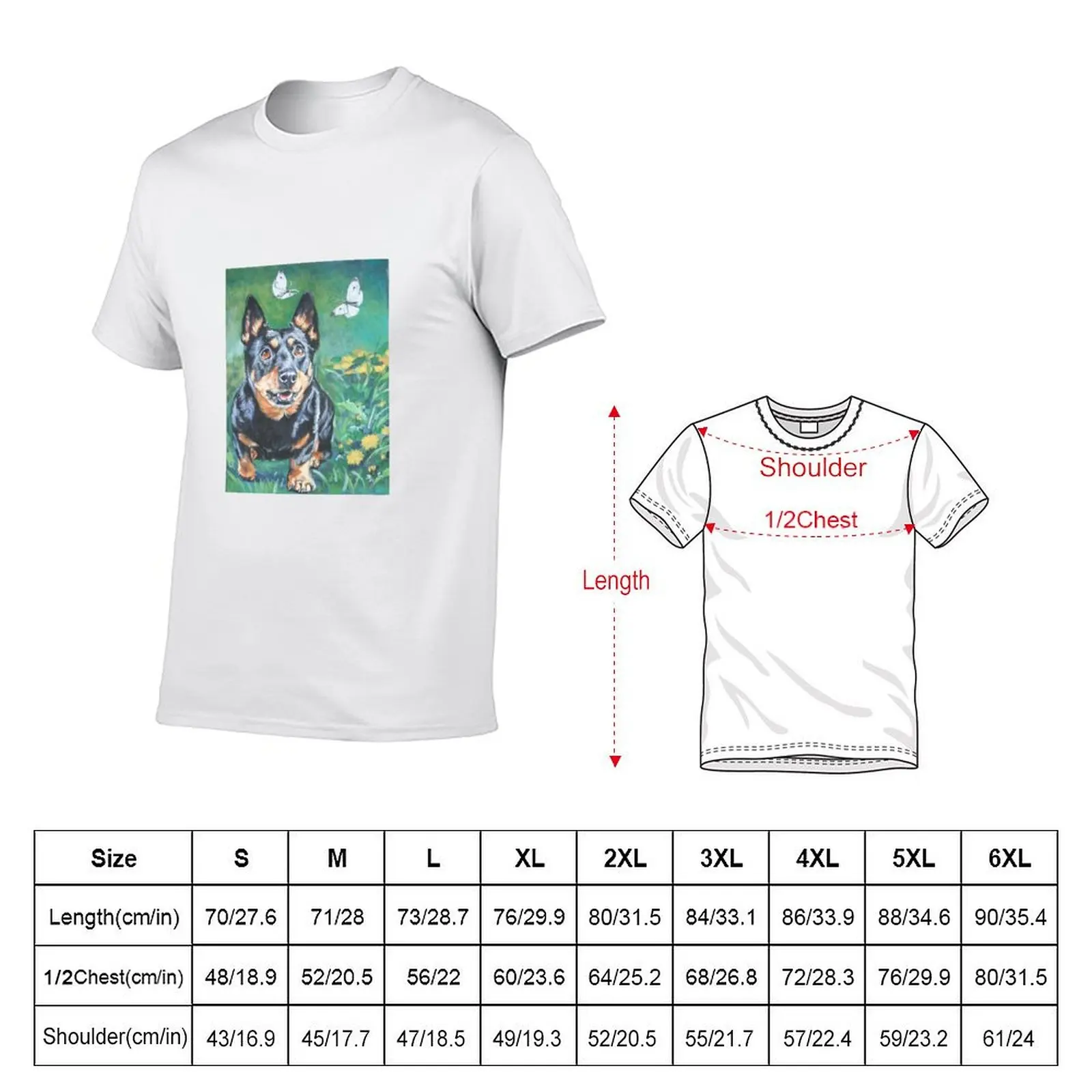 Lancashire Heeler Fine Art Painting T-Shirt Big and Tall Crew Neck Tee