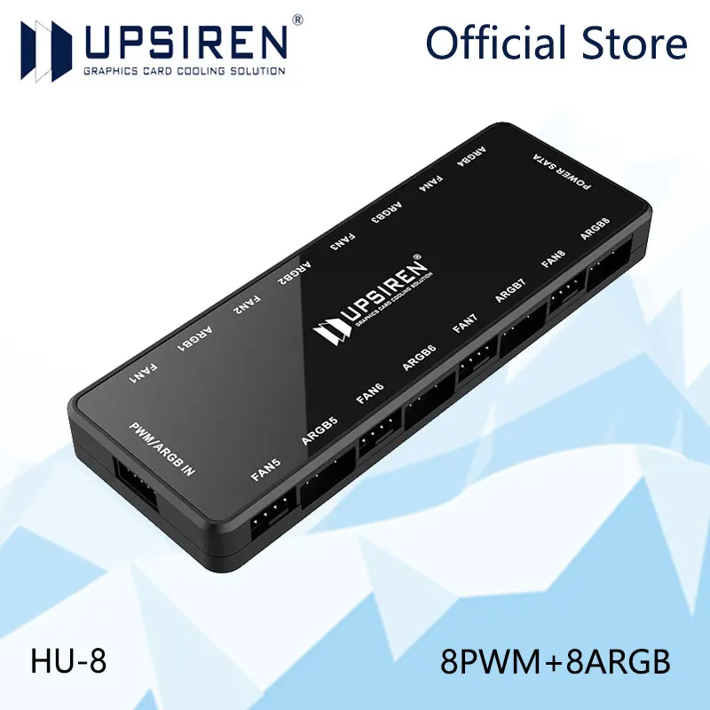 UPSIREN HU-8 섀시 선풍기 허브, ARGB 및 PWM 인터페이스 8 세트, 하단 마그네틱 디자인, 지지대 마더보드 동기화