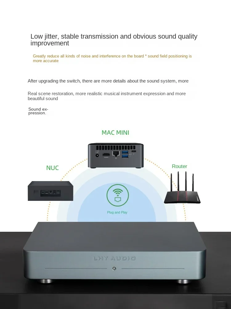 LHY เสียง HiFi เสียงไข้ SW-8 Ethernet Switch Full Linear DC แหล่งจ่ายไฟ SC ตัด OCXO คงที่อุณหภูมิคริสตัล Oscillator