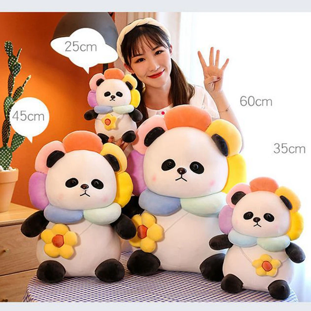 Zaino giocattolo in peluche panda girasole da 25 cm Simpatico tesoro nazionale animale panda bambola regali per il compleanno di Natale dei bambini