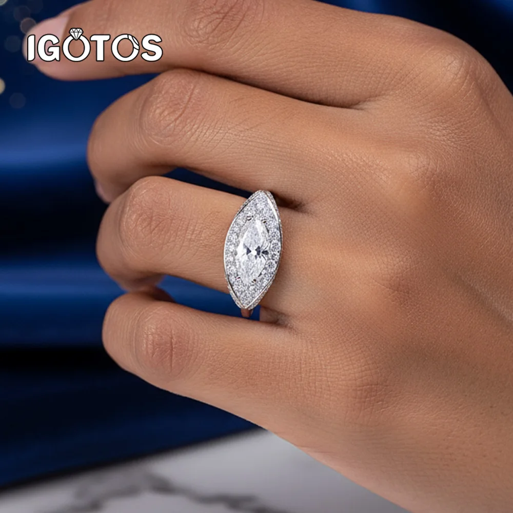 

1CT Marquise Cut Moissanite Wedding Band Ring with Certificate S925 Silver Engagement Bridal Diamond Ring Fine Jewelry for Women