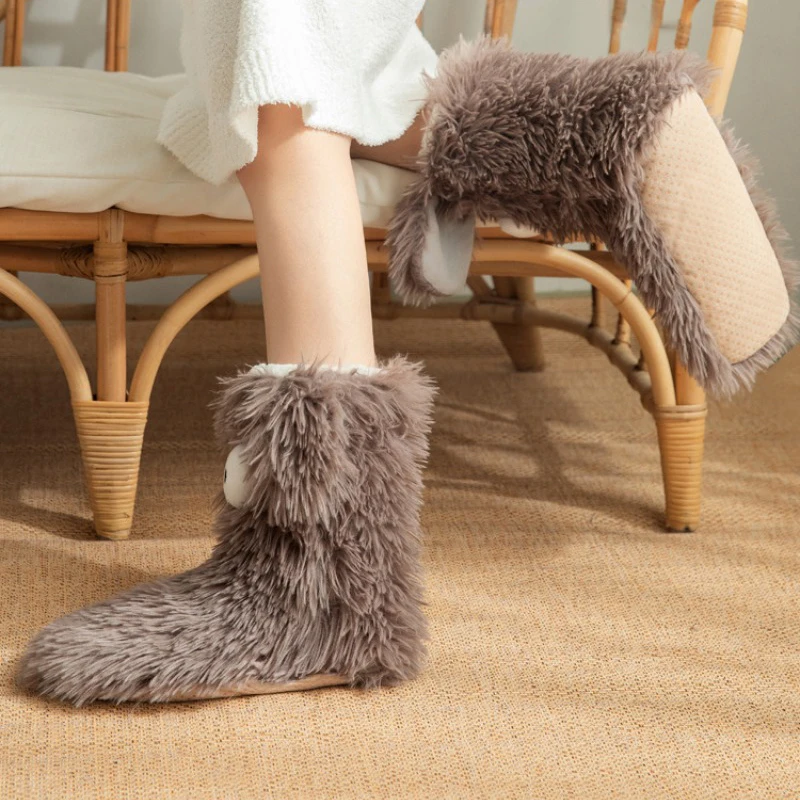 الحرارية جورب النساء شتاء دافئ أفخم عدم الانزلاق المنزل النوم الإناث الطابق غامض رقيق النعال جورب ثلاثية الأبعاد عين كبيرة جرو الأذن Kawaii #3