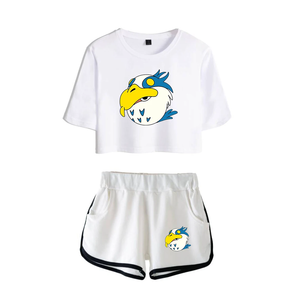 The Boy and the Heron 2023 Japan Anime Movie Two Piece Set Short Sleeve Navel T-shirt Crop Top+Shorts Women's Set