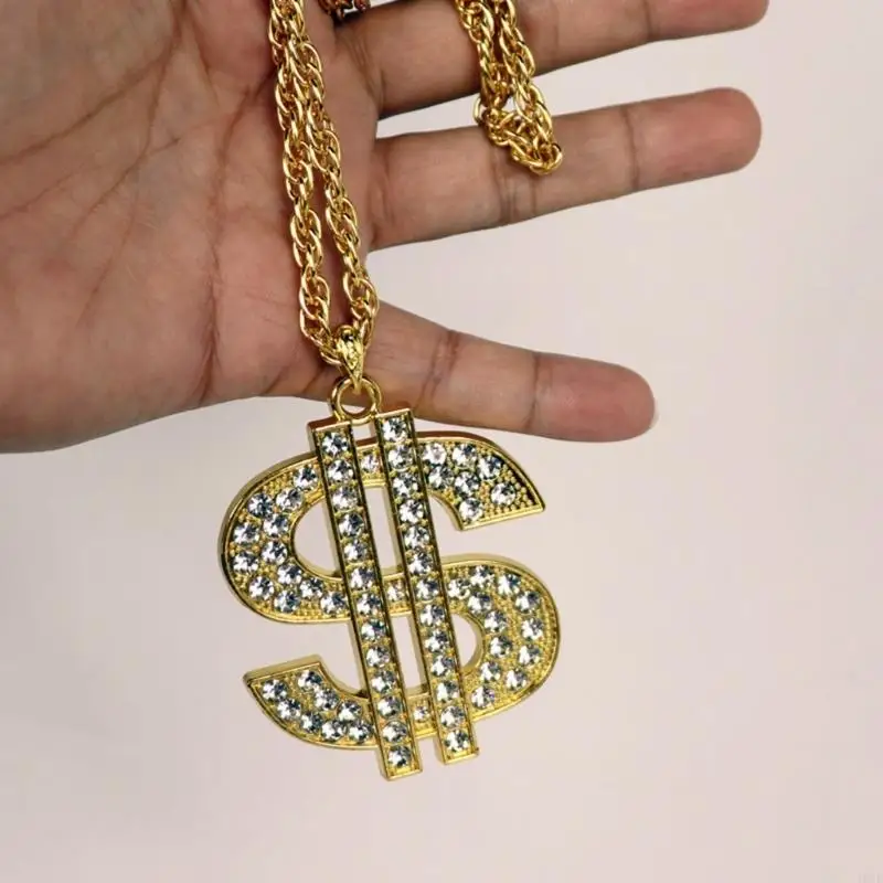70cm Glittering Dollar Sign Chain Necklace For Stage Performances Hip Hop Fashion Accessory 
