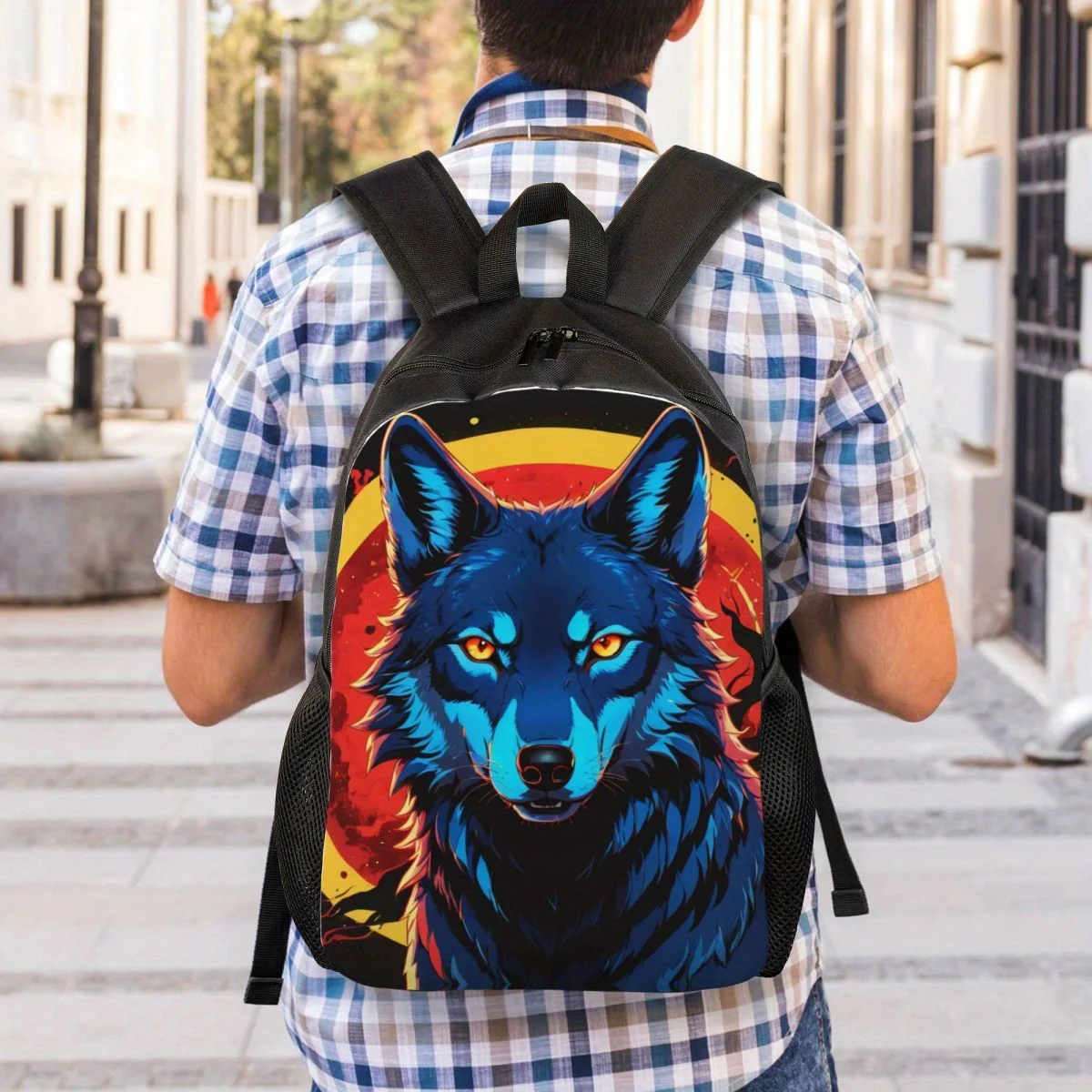 Cool Wolf-mochila informal para hombre y mujer, bolso de hombro ligero para libros, ordenador portátil, trabajo, viaje, oficina, Universidad