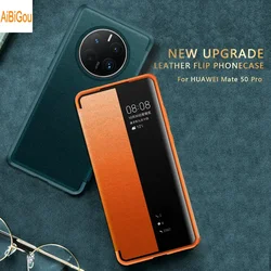 MATE 50 Pro 60 70 80 Luxury Skin Smooth Window View PU Leather Case Classic Flip Cover For HUAWEI MATE 50 Pro 40 30 20 Book Bags