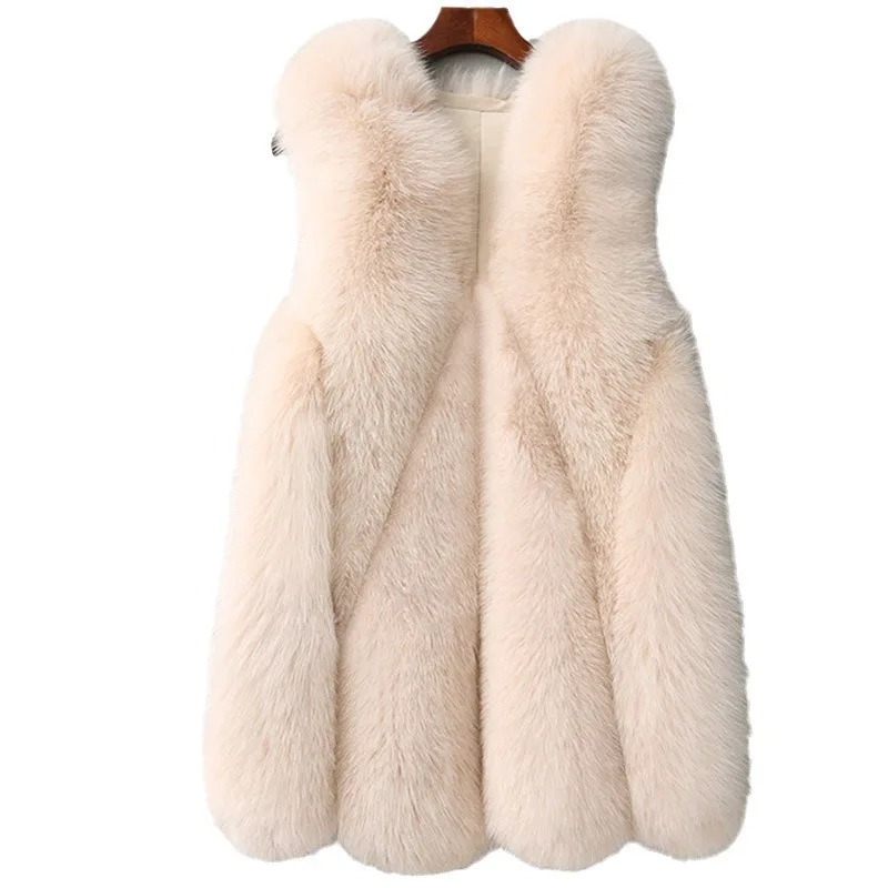 Long Faux Fur Coat Women Autumn Winter Large Jacket Overcoat White Turn Down Collar Pockets Thick Coat Warm Jackets Maxi Coats