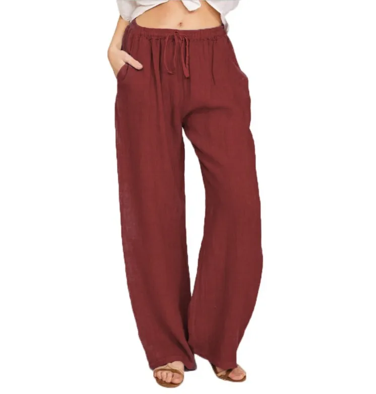 New Women's Trousers Elastic Waist Loose Casual Cotton Linen Basic Pocket Fashion Simple Street Pants
