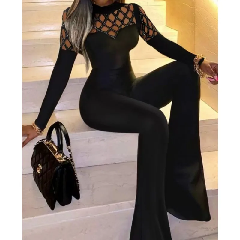 

Women's Tight Jumpsuit Spring 2024 New Streetwear Fashion Elegant Splicing Sexy High Waist Long Sleeves Jump Suits for Female