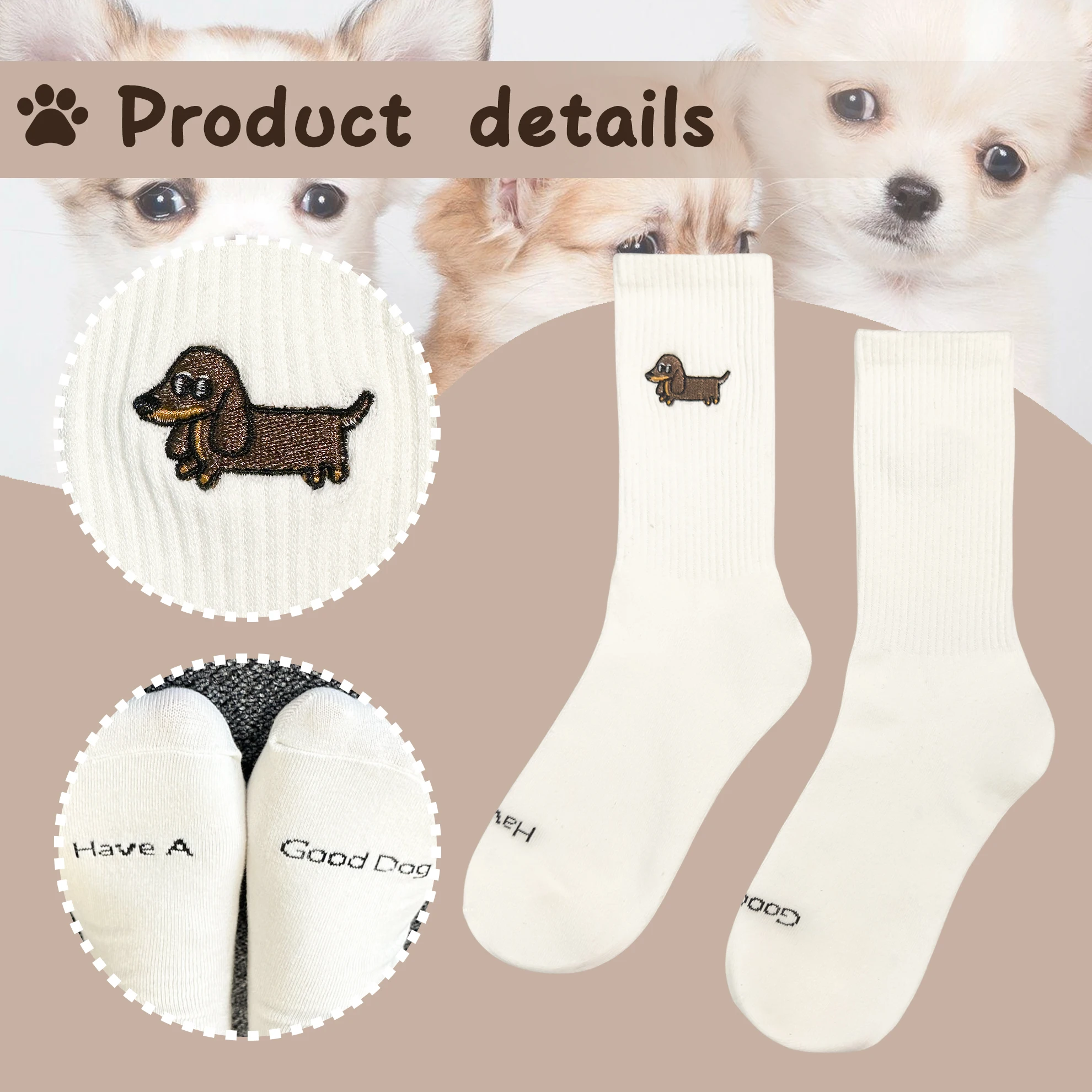 

Women's Embroidered Dachshund Dog Socks,Cozy Soft Cute Novelty Fun-to-wear Crew Socks, Gifts For Dachshund Dog Lovers,Pet Lovers