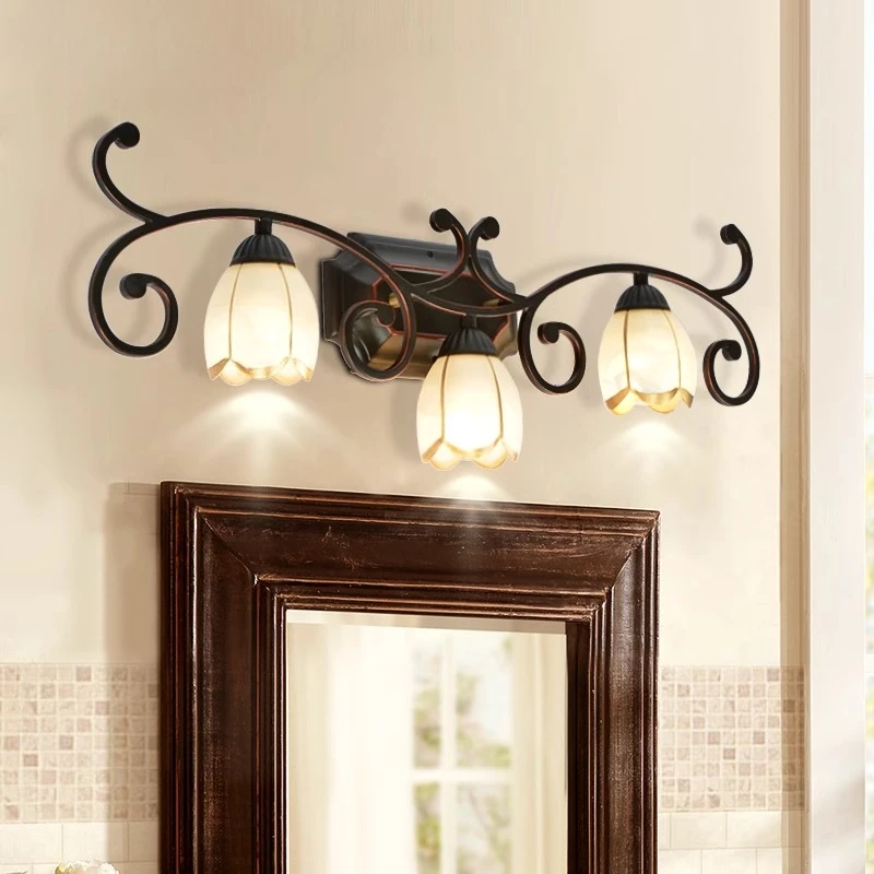 

American mirror headlight Mediterranean country pastoral French creative retro lamp bathroom mirror wall washstand lamp