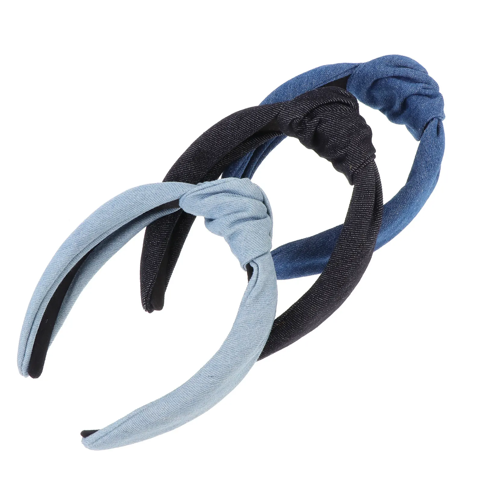 3Pcs Denim Cloth Hairband Wide Side Headbands for Women Girls Daily Hair Decoration Vintage Hair Adorn Knotted Headwear
