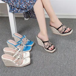 Lady Slip On Leisure Platform Flip Flops Summer Sandals Wedges High Heels Slippers Woman Mules Shoes For Women Big Size 43 44 45