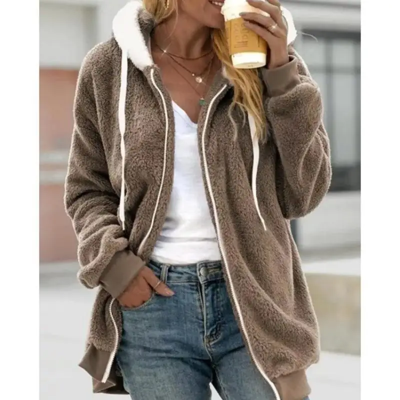652F Frauen Mit Kapuze Mantel Mit Reißverschluss Einfarbig Sweatshirt Casual Lose Stil Hoodie