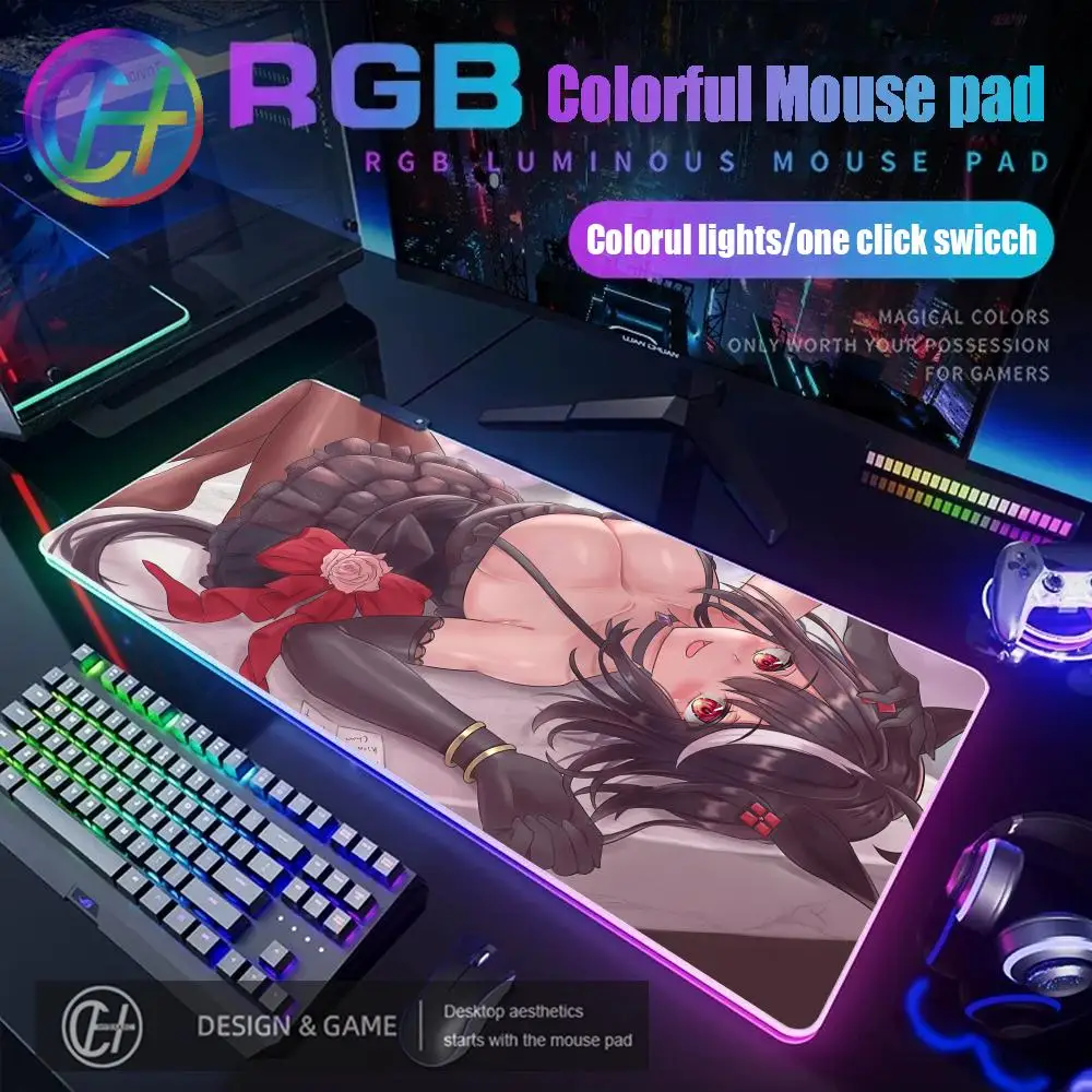 Mauspad RGB Gaming Mauspad Schreibtischunterlage HD Gamer Großes LED-Licht XXL Kitasan Schwarz Uma Musume Pretty Derby Anime Spiel Mauspad