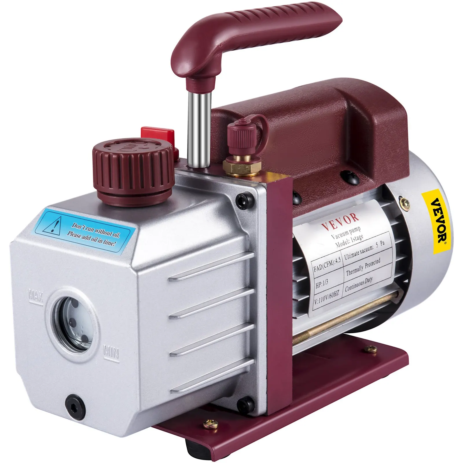 

Vacuum Pump 4.5CFM Vacuum Pump HVAC Single-Stage Rotary Vane Vacuum Pump 1/3HP 5PA Ultimate Air Conditioning Refrigerant Vacuum