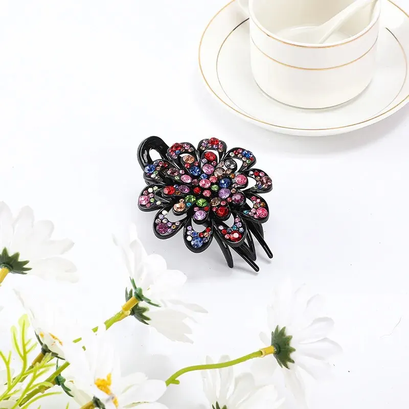 1pcs Flower Hair Clip Crystal Rhinestone- Fancy Ponytail Barrette Elegant Hair Clip for Women