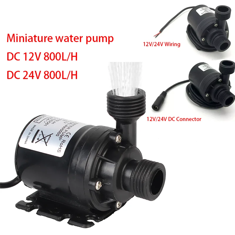 Super Quiet DC 12V 24V Flow 800L/H Portable Brushless Motor Submersible Pump Maximum Height 5M Cooling System Fountain Heater