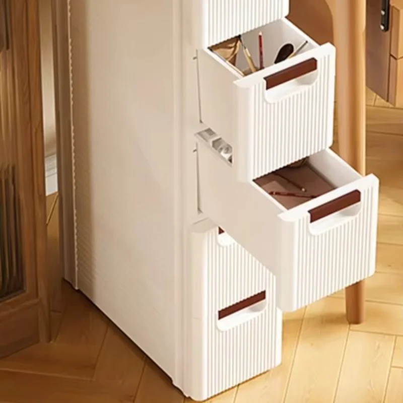 Solid Color Mobile Storage Cabinet No-Installation Multi-Layer Shelf Organizer for Living Room Space Saving Gap Utilizer