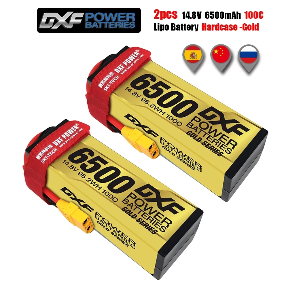 

DXF Lipo Graphene 4S 14.8V Battery 6500mAh 100C Gold Version Racing Series HardCase for RC Car Truck Evader BX Truggy 1/8 Buggy