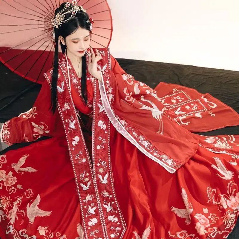 

Chinese Hanfu Dress Women Cosplay Costume Party Outfit Ancient Chinese Bridal&Bridegroom Red Wedding Dress Plus Size
