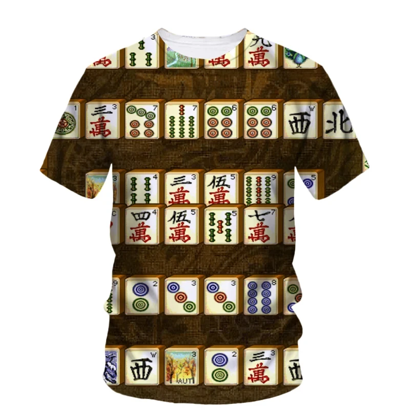 Fashion New Originality Mahjong Graphic T Shirts For Men Summer Casual Fun Personality Printed Round Neck Short Sleeve Tees Tops