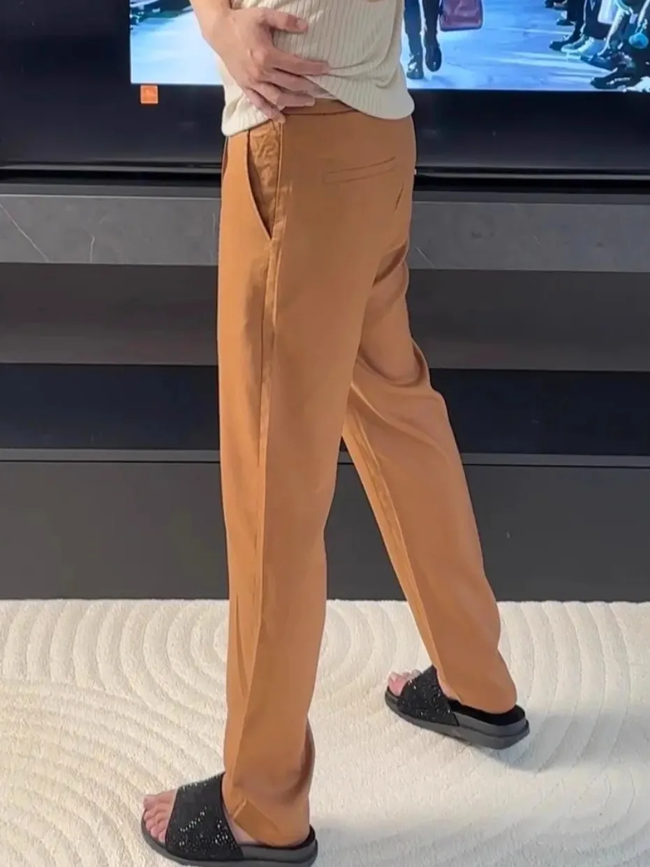 

High Quali Linen Rayon Blend Men's Straight Leg Casual Pants Sli Spring Summer Faion Urban Sle Antimicrobial