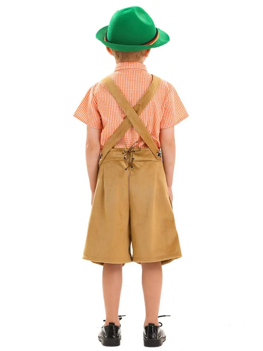 Recién llegado, conjunto de dos piezas con irt y monos a cuadros para niños, traje de Festival de Halloween y cerveza, Material de poliéster y algodón