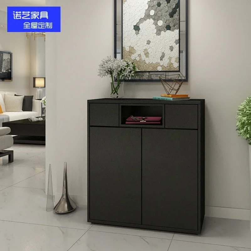 Customized black shoe cabinet, two-door shoe cabinet, modern simple open foyer, partition entrance, large-capaci
