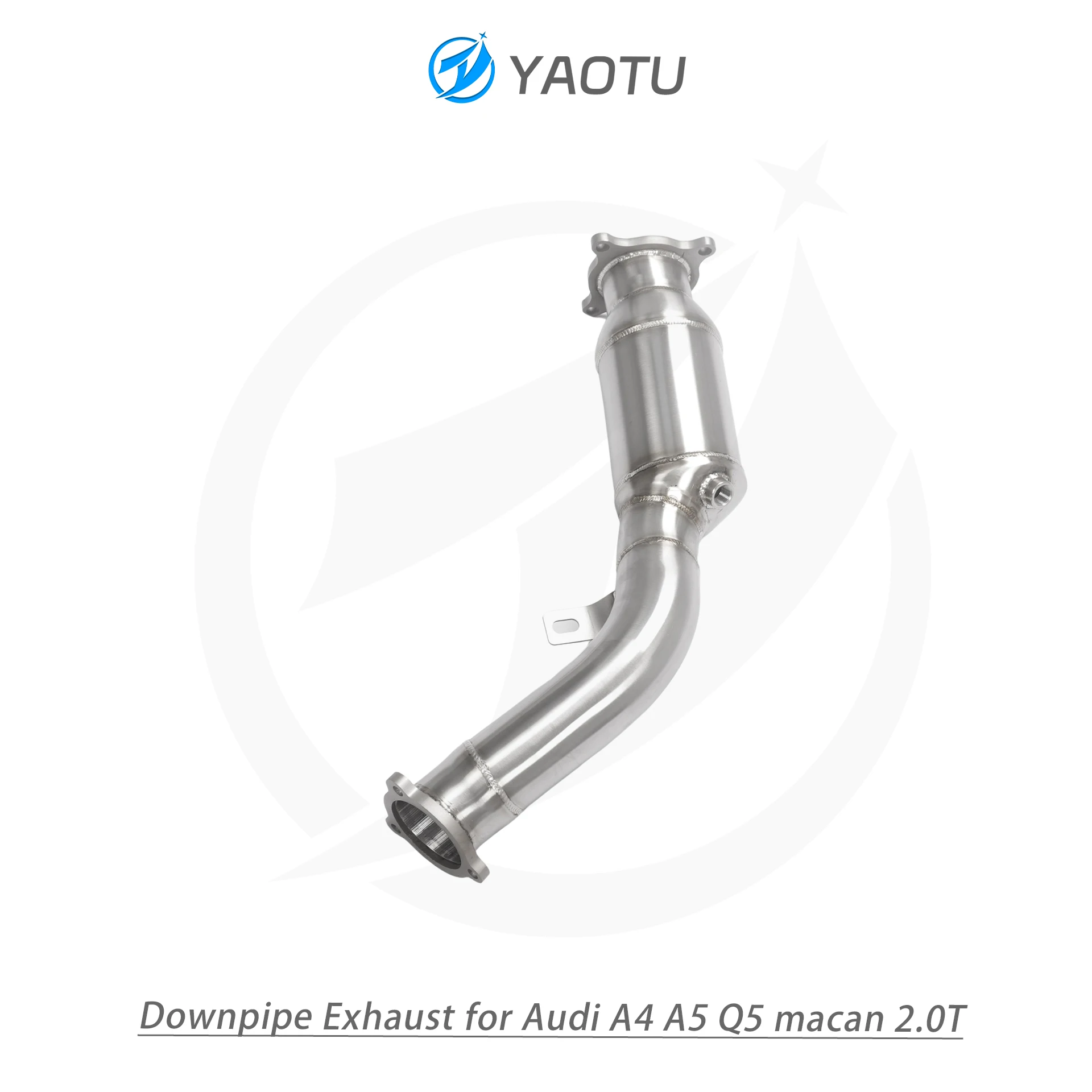 YT High Performance Stainless Steel Downpipe with 3-Way Catalytic Converter & 2 Sensors for Audi A4 A5 Q5 2.0T,  Brushed Surface