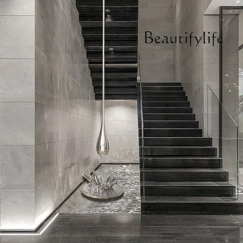 R Modern Simple Fiberglass Transparent Pendant Sculpture Exhibition Hall Lobby Water Drop Wave Decoration Ornament